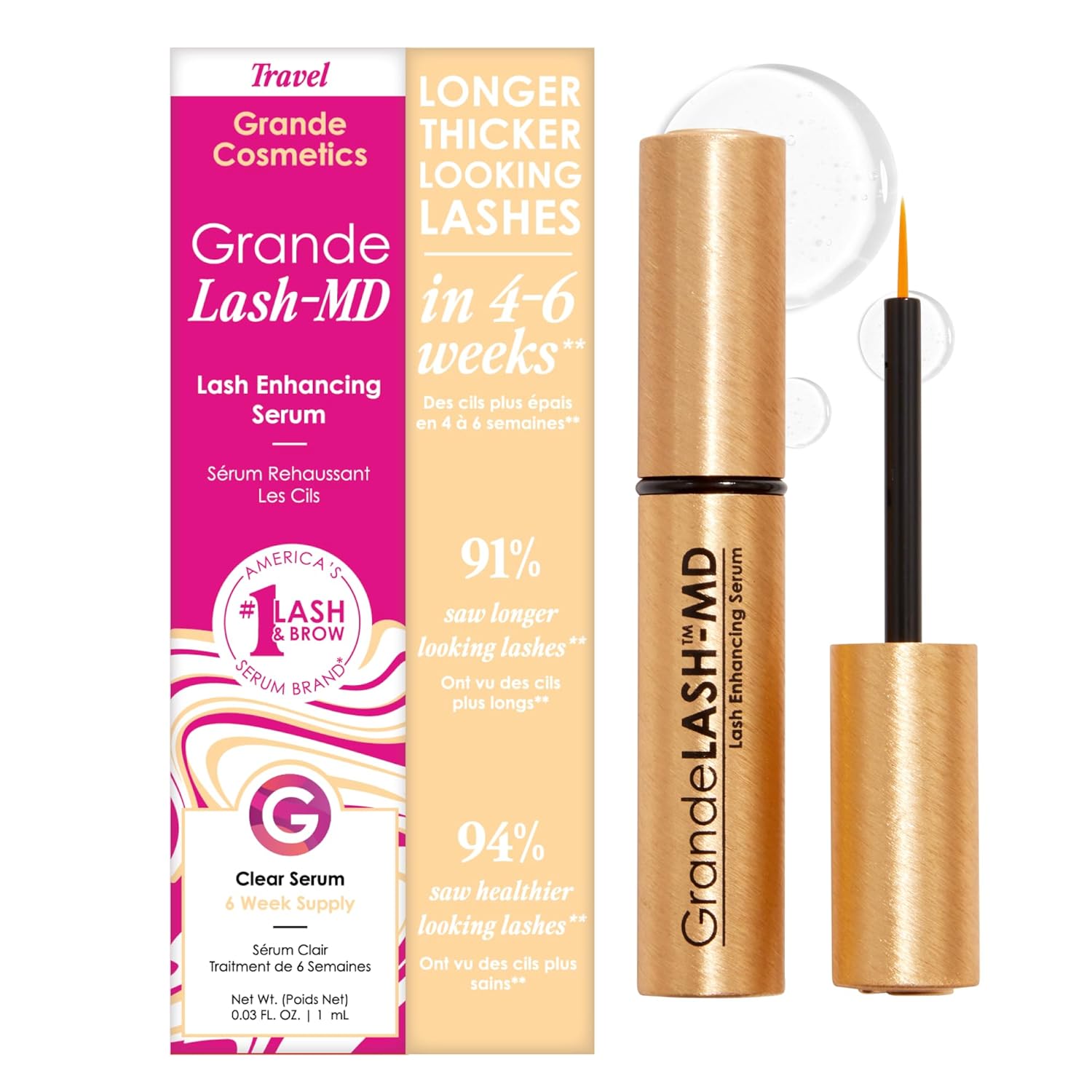 Grande Cosmetics GrandeLASH-MD Lash Enhancing Serum – Peptide & Vitamin Formula for Longer, Fuller Lashes